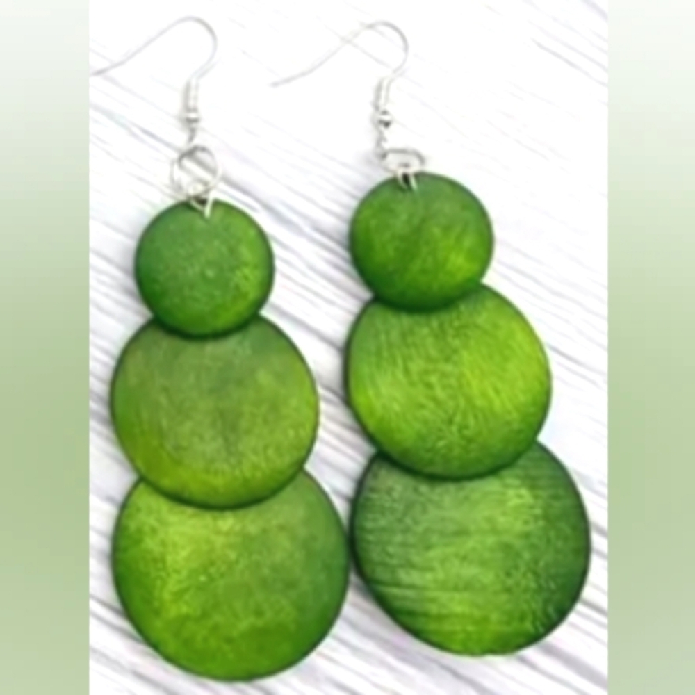 Beautiful vibrant green wooden earrings